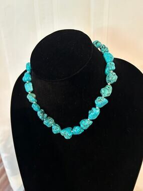 Turquoise Nugget Statement Necklace Blue Green Matrix 18" Chunky Stone